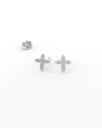 Pendientes en forma de cruz de oro blanco y diamantes Símbols