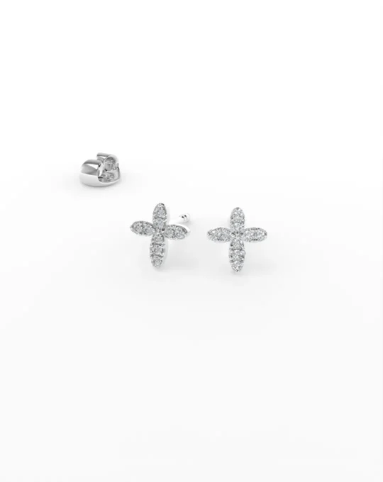 Pendientes en forma de cruz de oro blanco y diamantes Símbols